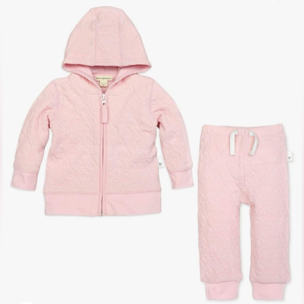 NWT Burt’s Bees Baby Organic Cotton Pink Hooded Top & Leggings Set 0-3M